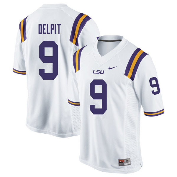 Men #9 Grant Delpit LSU Tigers College Football Jerseys Sale-White